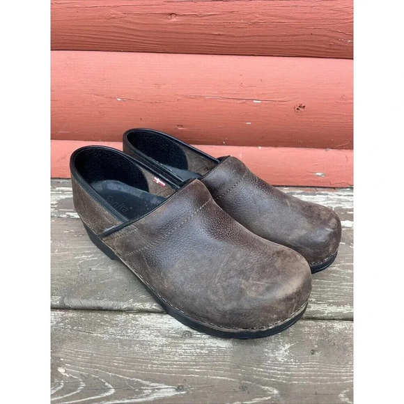 Sanita Shoes - Sanita Brown Leather Original Danish Women's Casual Clogs Size EU 42 US 11